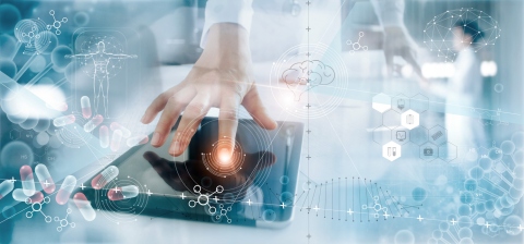 Medical technology in 2023 concept - Healthcare professional accessing digital healthcare data.